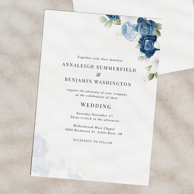 Invitation Dusty Blue Floral Mariage (Floral Dusty Blue Bloom Elegant Wedding Invitation)