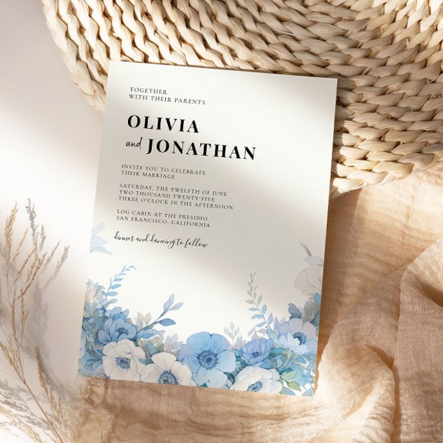 Invitation Dusty Blue Floral Mariage élégant (Créateur téléchargé)