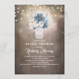 Invitation Dusty Blue Floral Mason Jar Fête des mariées rusti