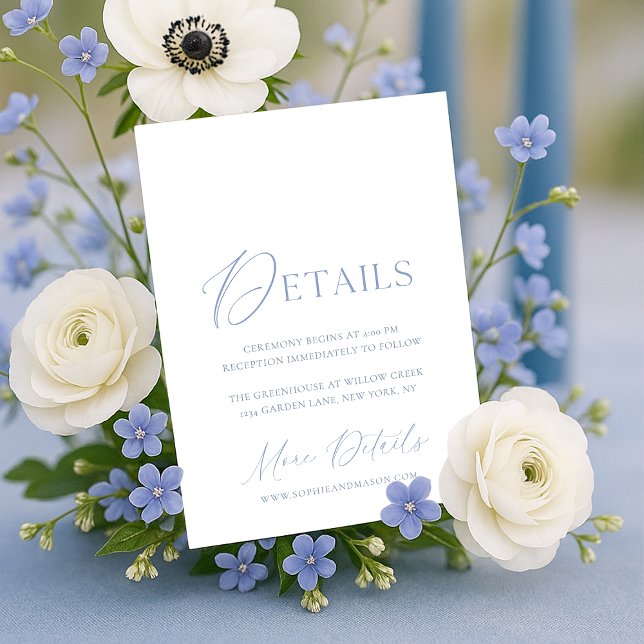Invitation Dusty Blue Floral Monogram Wedding Details Card  (Créateur téléchargé)