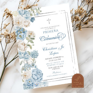 Invitation Dusty Blue Floral Première Sainte Communion I