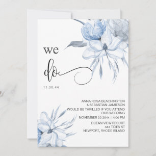Invitation *~* Dusty Blue Floral RSVP - QR Rose AR15 MARIAGE
