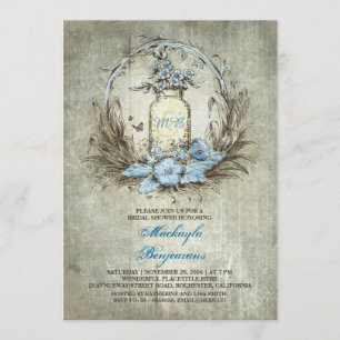 Invitation Dusty Blue Floral Rustic Mason Jar Fête des mariée