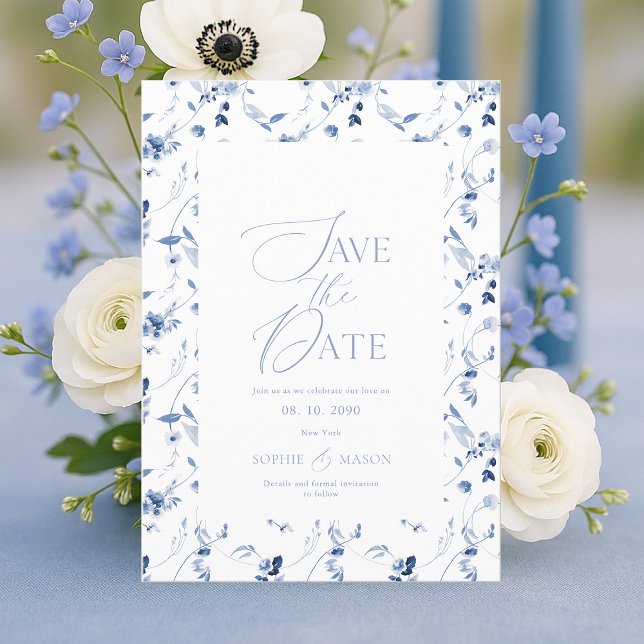 Invitation Dusty Blue Floral Save the Date Card (Créateur téléchargé)