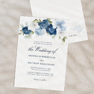 Invitation Dusty Blue Floral Script Mariage élégant