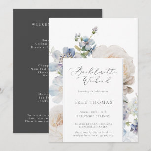 Invitation Dusty Blue Garden Floral Bachelorette Week-end