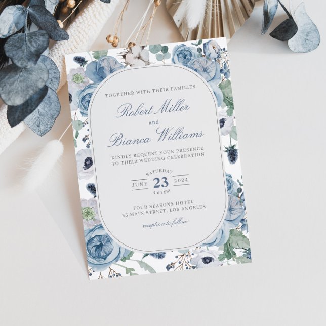 Invitation Dusty Blue Garden Roses Floral Élégant mariage (Créateur téléchargé)