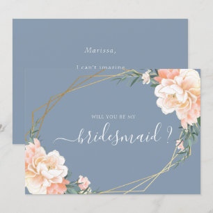 Invitation Dusty Blue Gold Floral Serez-Vous Ma Femme D'Accue