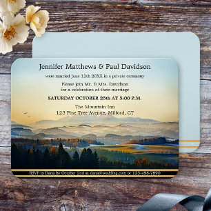 Invitation Dusty Blue Gold Peint Mountain Wedding Réception