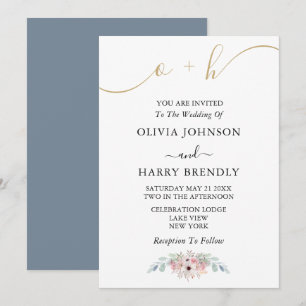 Invitation Dusty Blue Gold Rustic Eucalyptus Mariage Invitati