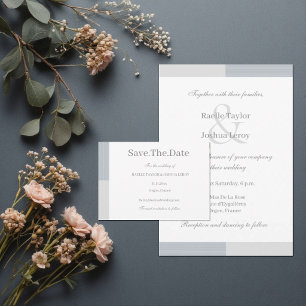 Invitation Dusty Blue Gray White Stripes Enregistrez La Date