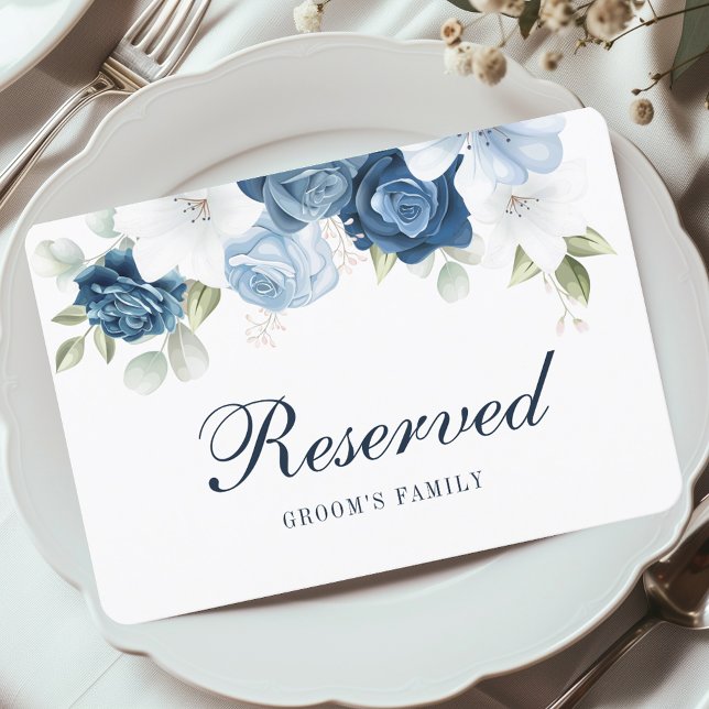 Invitation Dusty Blue Greenery Groom's Family Reserved Card (Dusty Blue Floral Wedding Reception Reserved Card)