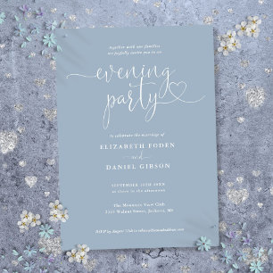 Invitation Dusty Blue Heart Script Mariage Soirée