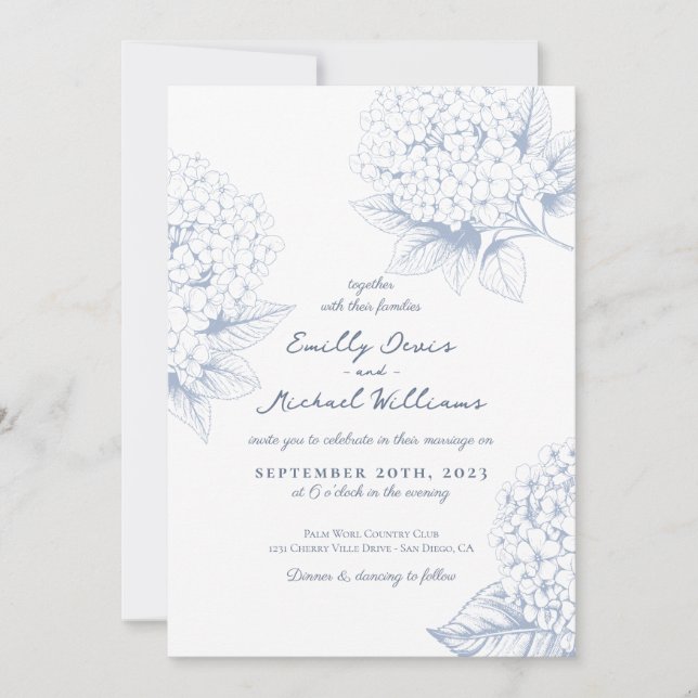 Invitation Dusty Blue Hydrangea Floral Mariage (Devant)