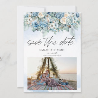 Invitation Dusty Blue Hydrangea Photo QR Code Enregistrer La