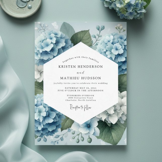 Invitation Dusty Blue Hydrangea Romance Wedding (Créateur téléchargé)