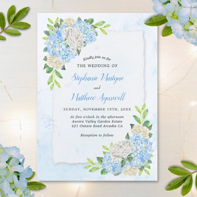Invitation Dusty Blue Hydrangea White Rose Mariage (Créateur téléchargé)