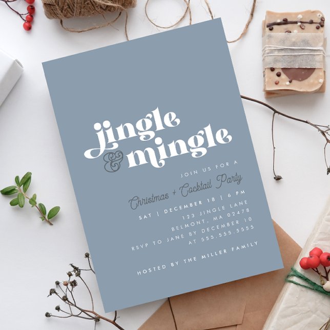 Invitation Dusty Blue Jingle Mingle Fête de Noël moderne (Créateur téléchargé)