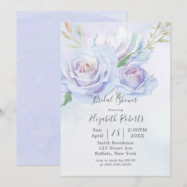 Invitation Dusty Blue Lavender Peony Fête des mariées (Devant / Derrière)