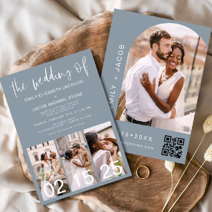 Invitation Dusty Blue Le Mariage du code QR minimaliste