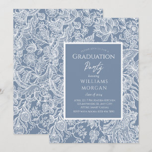 Invitation Dusty Blue Line Art Fleur sauvage Floral
