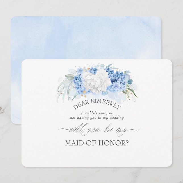 Invitation Dusty Blue Maid of Honor Bridesmaid Proposition (Devant / Derrière)
