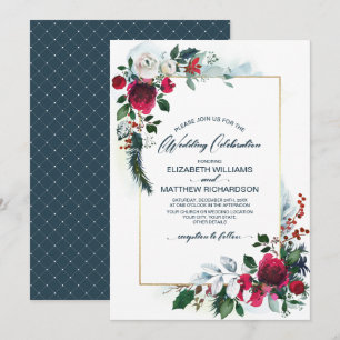 Invitation Dusty Blue Mariage d'hiver en flamme rouge de Bo