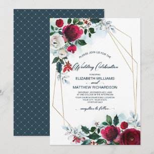 Invitation Dusty Blue Mariage d'hiver en flamme rouge de Bo