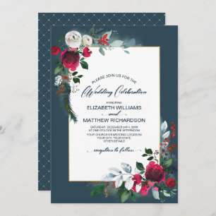 Invitation Dusty Blue Mariage d'hiver en flamme rouge de Bo