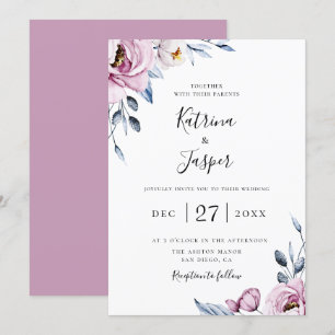 Invitation Dusty Blue Mauve Floral Mariage