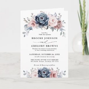Invitation Dusty Blue Mauve Rose rose ardoise Mariage floral