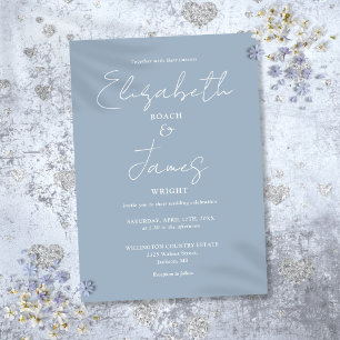 Invitation Dusty Blue Minimalist Élégant Mariage de script