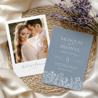 Dusty Blue Minimalist Fleur sauvage photo Mariage