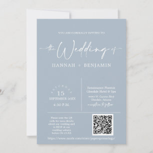 Invitation Dusty Blue Minimalist Mariage Arch QR Code Photo