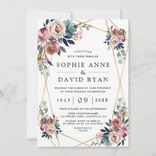 Invitation Dusty Blue Misty Rose Floral Mariage or