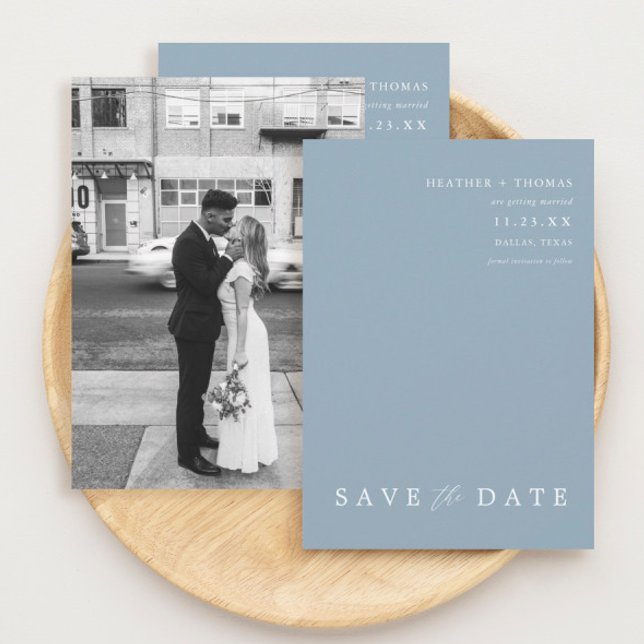 Invitation Dusty Blue Modern Mariage Photo Enregistrer Les Da (Créateur téléchargé)