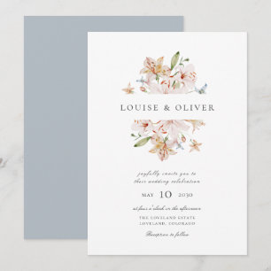 Invitation Dusty Blue Moderne Aquarelle Floral Lys Mariage