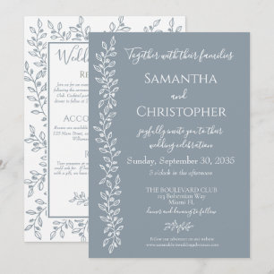 Invitation Dusty Blue Moderne Boho Botanical Minimal Mariage