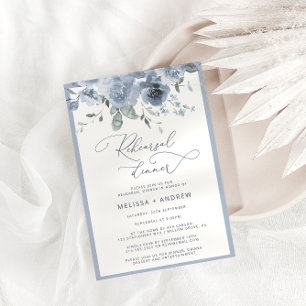 Invitation Dusty Blue Moderne Calligraphie Dîner de répétitio