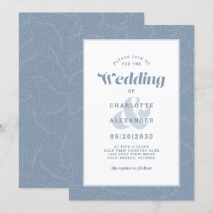Invitation Dusty Blue Moderne Simple Abstrait Feuille Motif