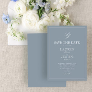 Invitation Dusty Blue Monogramme moderne Script Enregistrer l