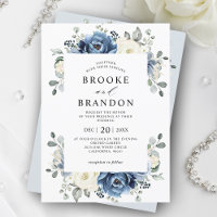 Dusty Blue Navy Champagne Ivory Floral Mariage Inv