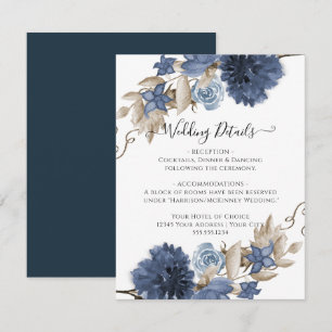 Invitation Dusty Blue Navy Floral Watercolor Détails du Maria