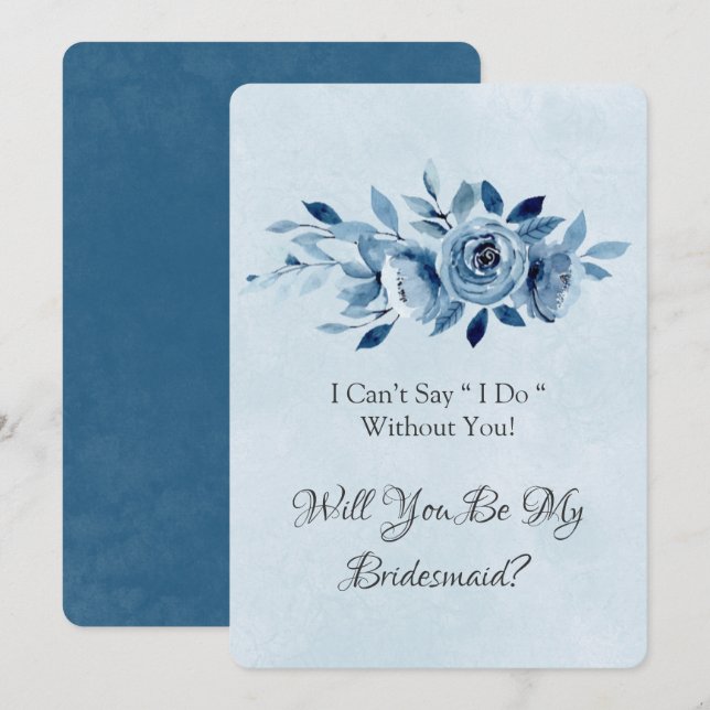 Invitation Dusty Blue Navy Peony Serez-Vous Ma Femme D'Accuei (Devant / Derrière)
