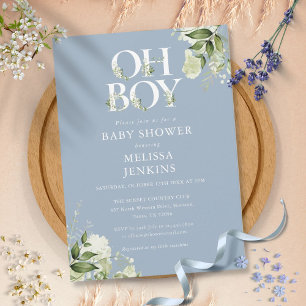 Invitation Dusty Blue Oh Boy Boy Baby shower de verdure botan