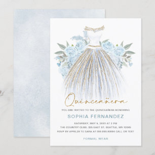 Invitation Dusty Blue or parties scintillant Floral Robe Quin