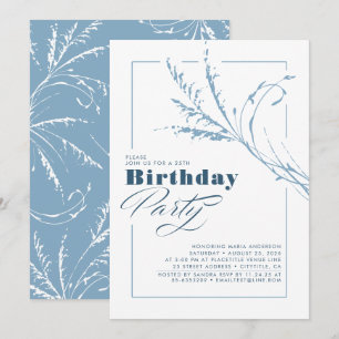Invitation Dusty Blue Pampas Grass moderne fête d'anniversair