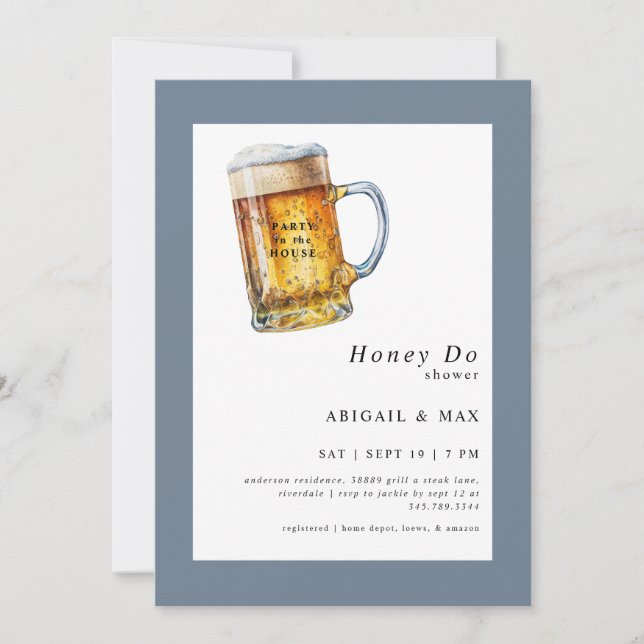 Invitation Dusty Blue Party à la maison Couples Douche (Devant)