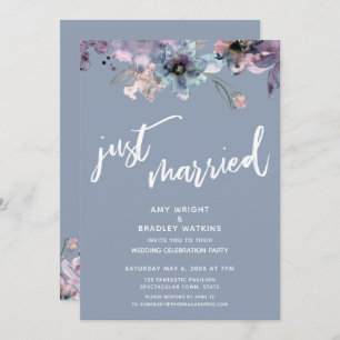 Invitation Dusty Blue Peint Floral Juste Marié Réception