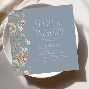 Invitation Dusty Blue Petals & Prosecco Fête des mariées